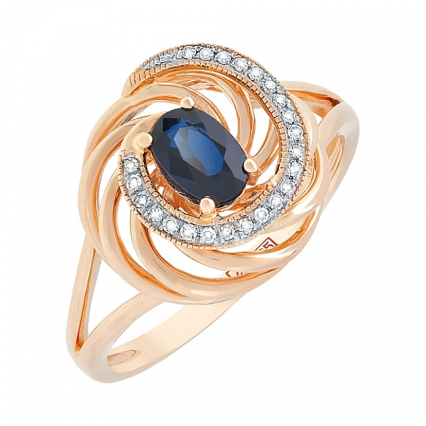 Золотое кольцо с бриллиантом и сапфиром № 113727