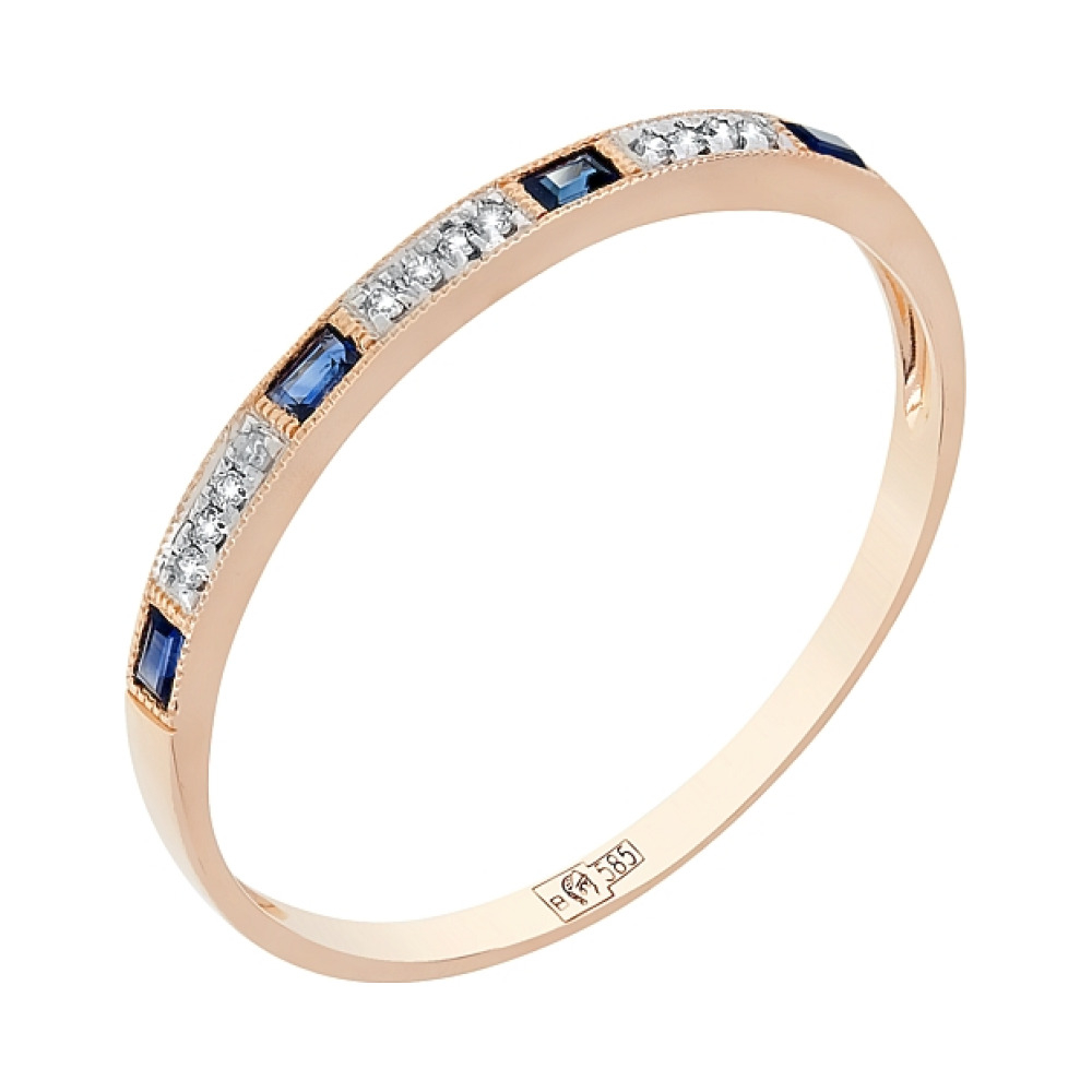 Золотое кольцо с бриллиантами и сапфиром № 107113