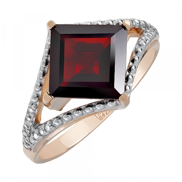 Золотое кольцо с гранатом и фианитом № 118223