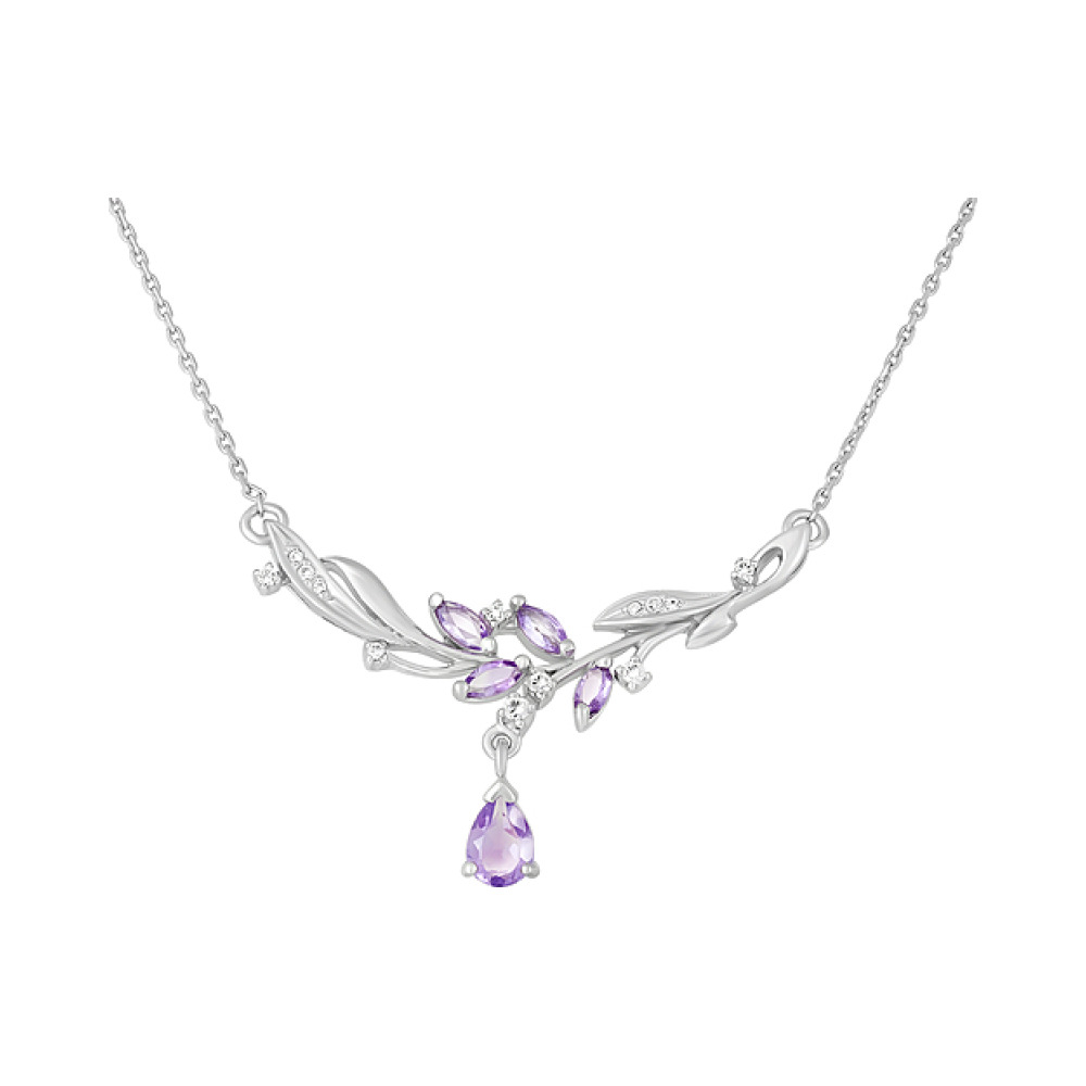 Серебряное колье с аметистом и фианитом № 123912