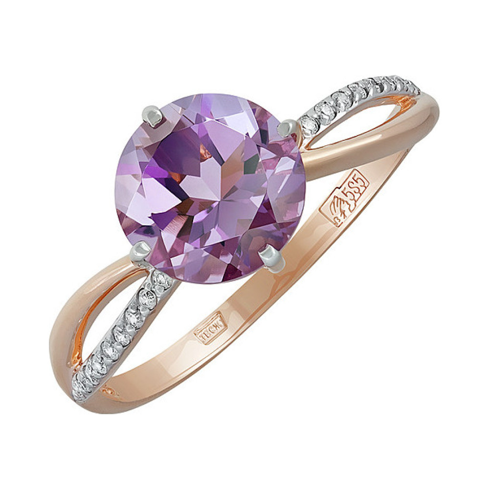 Золотое кольцо с аметистом и фианитом № 137531