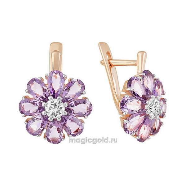 Золотые серьги с аметистом и фианитом № 141859