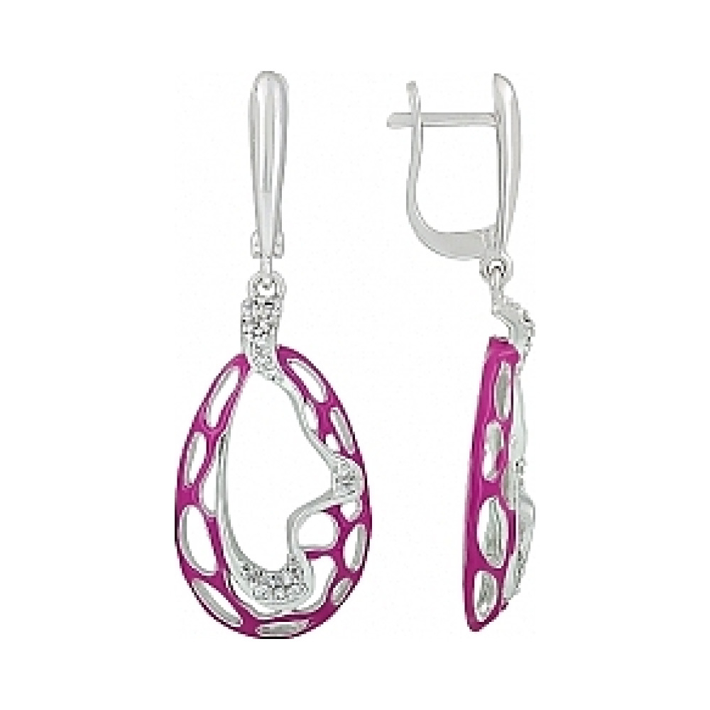 Серебряные серьги с эмалью и фианитом № 114986