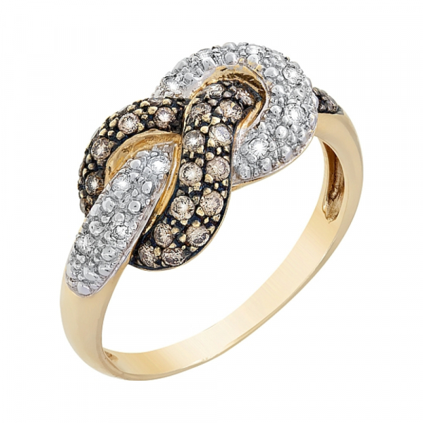 Золотое кольцо с бриллиантами коньяк № 34487