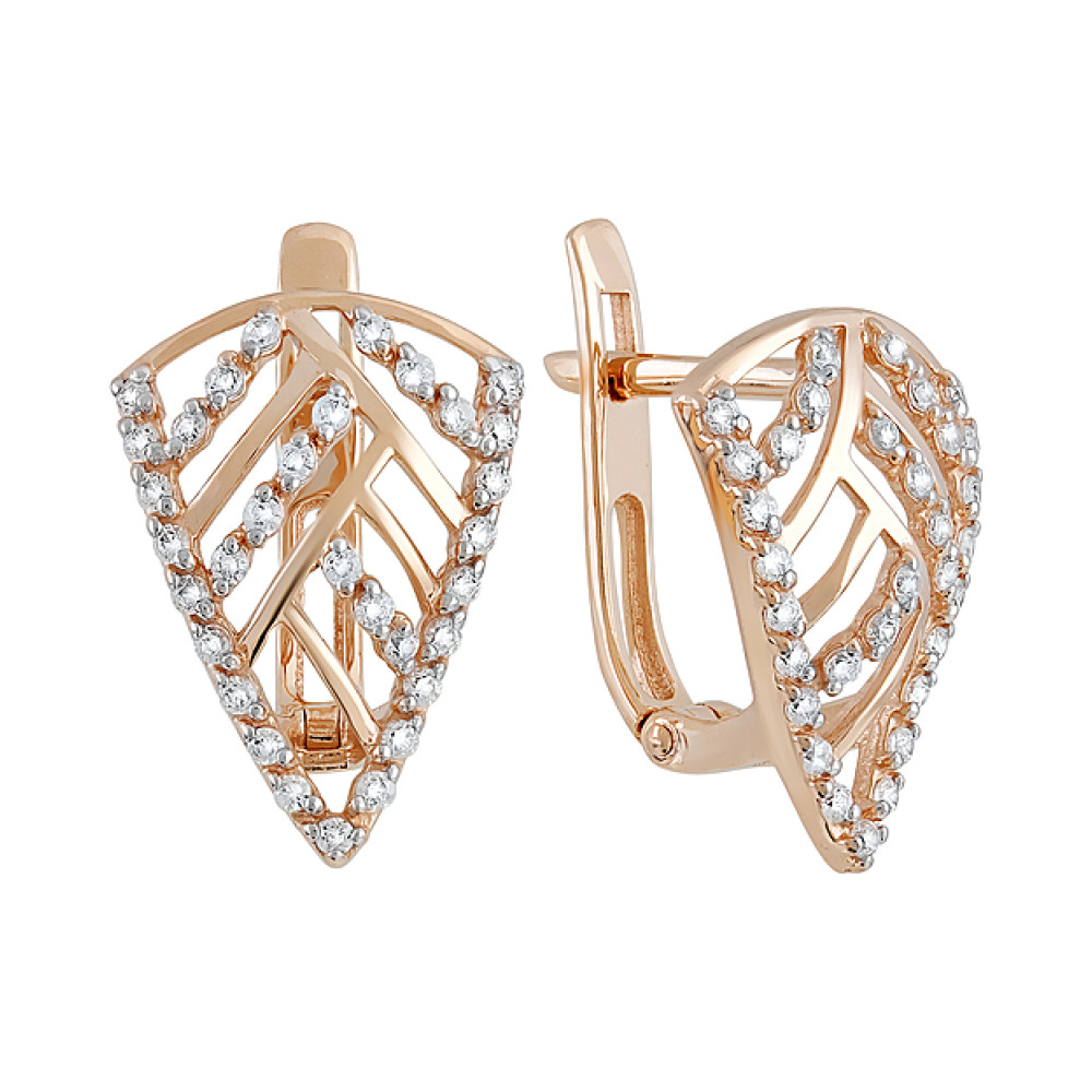 Золотые серьги с фианитом № 130055