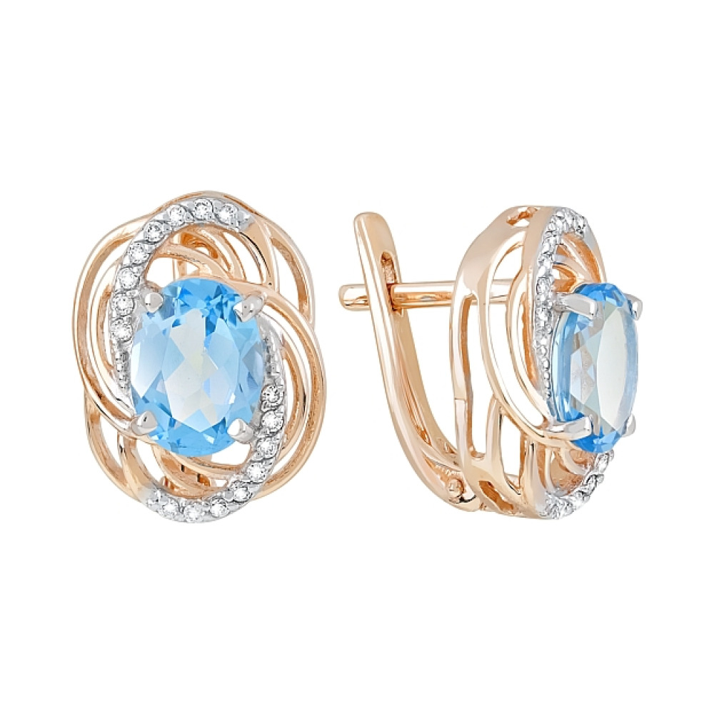 Золотые серьги с топазом и фианитом № 119554