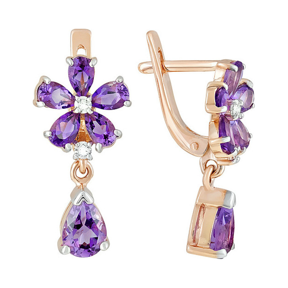 Золотые серьги с аметистом и фианитом № 120823