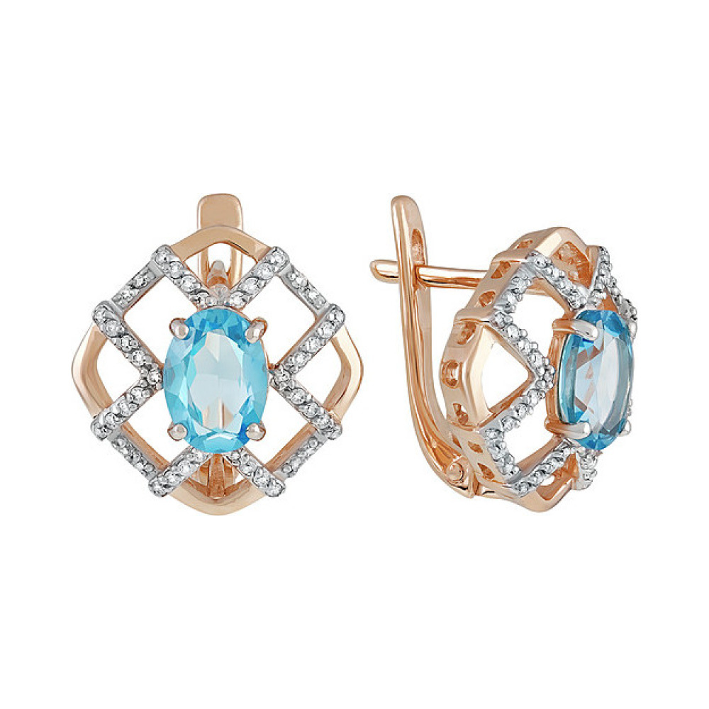 Золотые серьги с топазом и фианитом № 135561