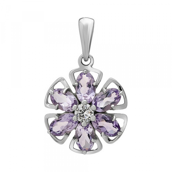 Серебряная подвеска с аметистом и фианитом № 133143