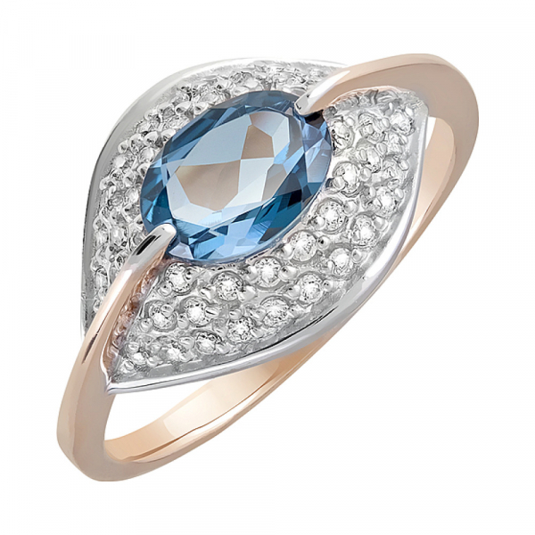 Золотое кольцо с топазом и фианитом № 122807