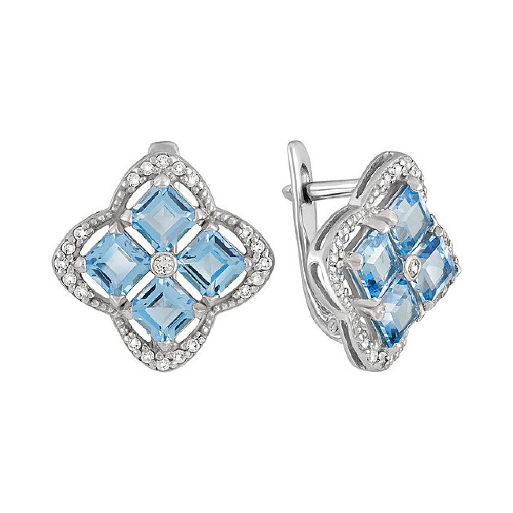 Серебряные серьги с топазом и фианитом № 132058