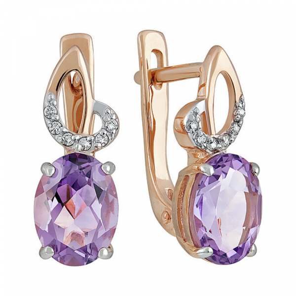 Золотые серьги с аметистом и фианитом № 135548