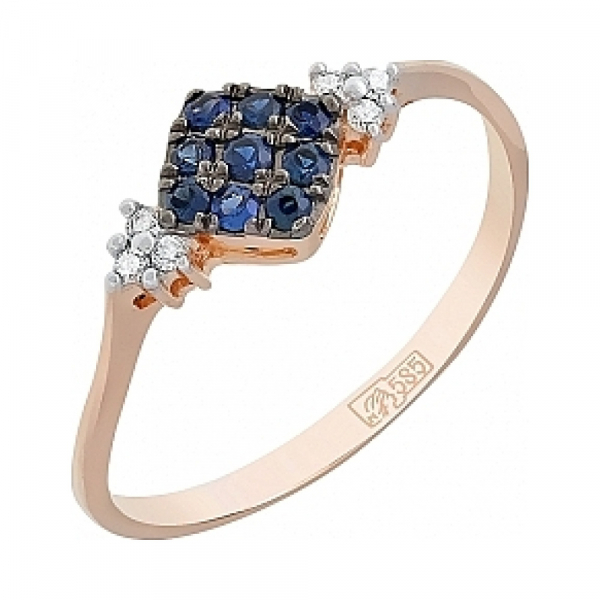 Золотое кольцо с бриллиантами и сапфиром № 114882