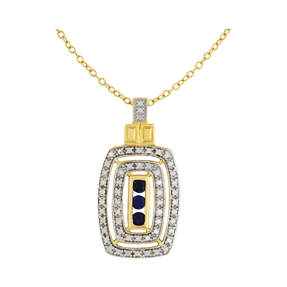 Серебряное колье с фианитом.имитац. корунда и золотым покрытием № 80326