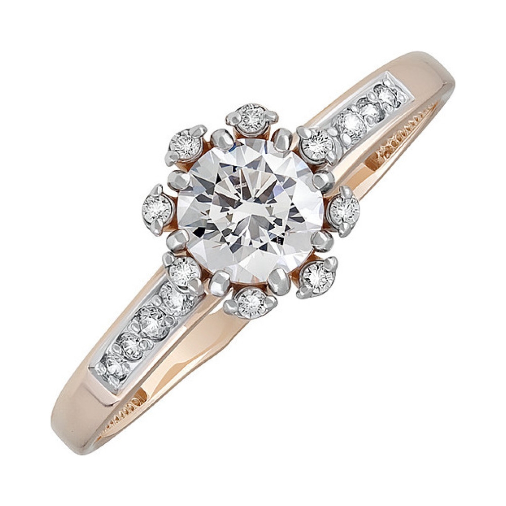 Золотое кольцо с кристаллом swarovski и фианитом № 135001