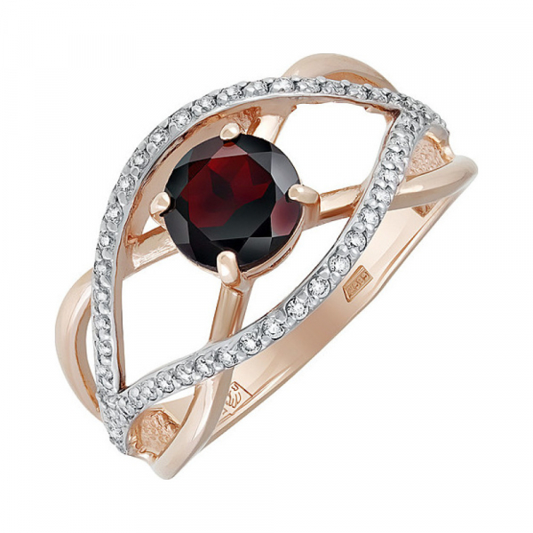 Золотое кольцо с гранатом и фианитом № 134832