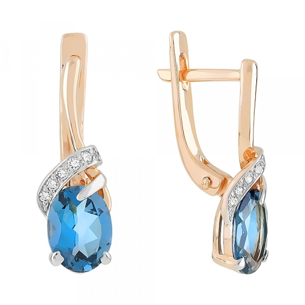 Золотые серьги с топазом и фианитом № 110956