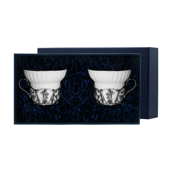 Набор чайных чашек Ангел с чернением из серебра 925 пробы