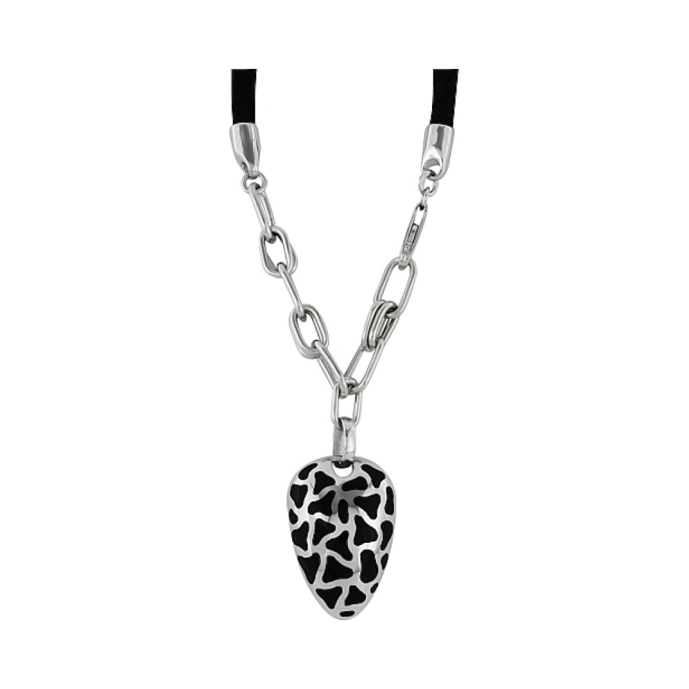 Серебряное колье каучук с серебром на хлопк. шнурке № 99407