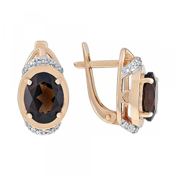 Золотые серьги с раухтопазом и фианитом № 113333