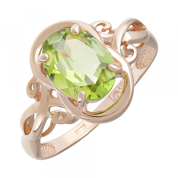 Золотое кольцо с хризолитом № 124611