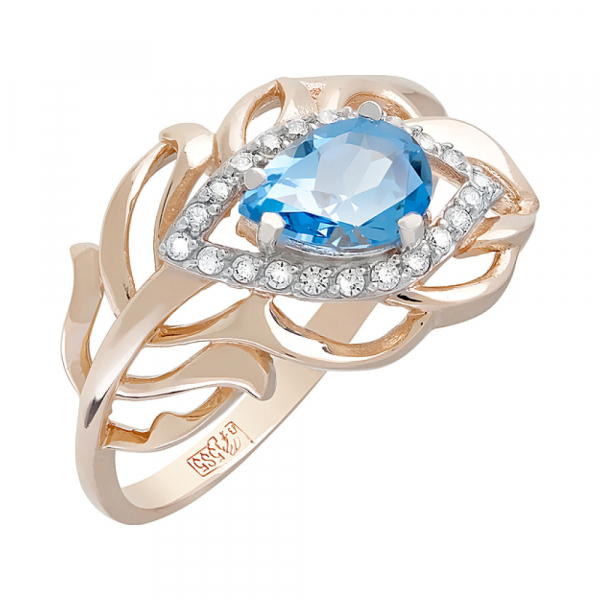 Золотое кольцо с топазом и фианитом № 121146