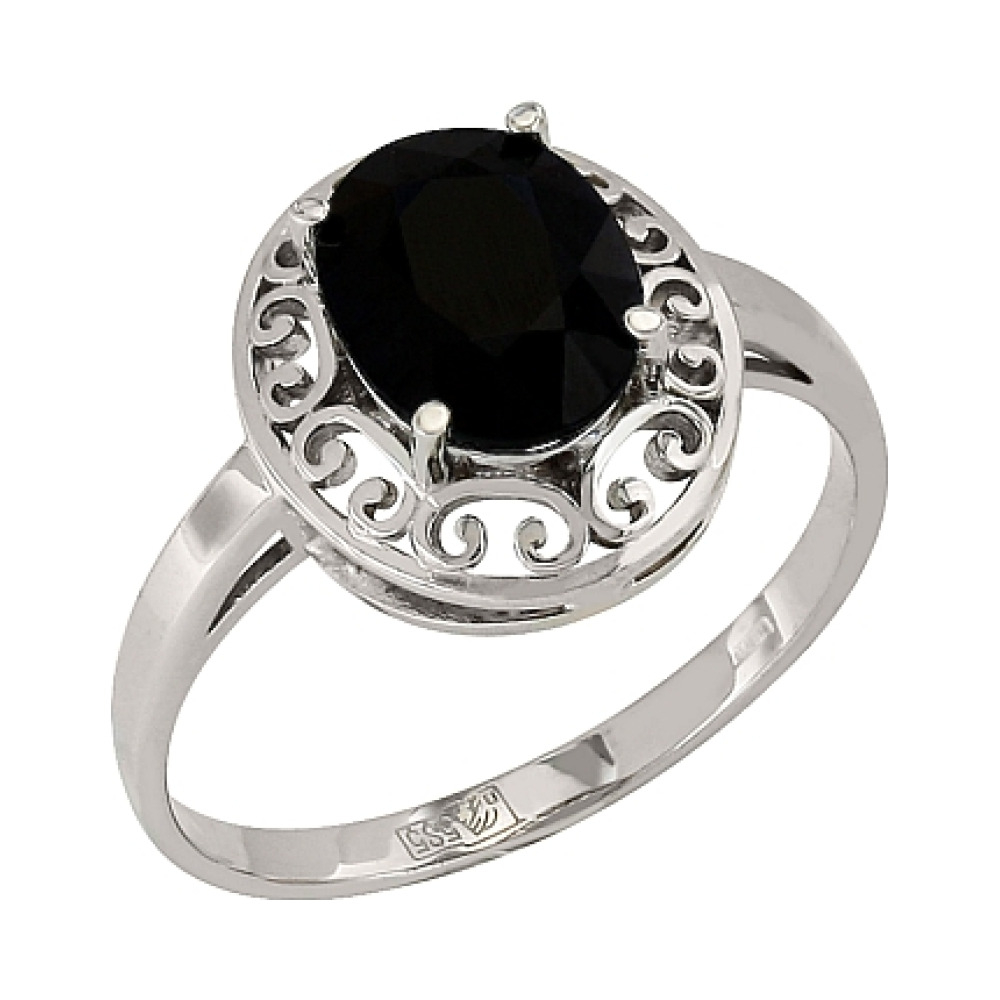 Золотое кольцо с чер. сапфиром № 75524