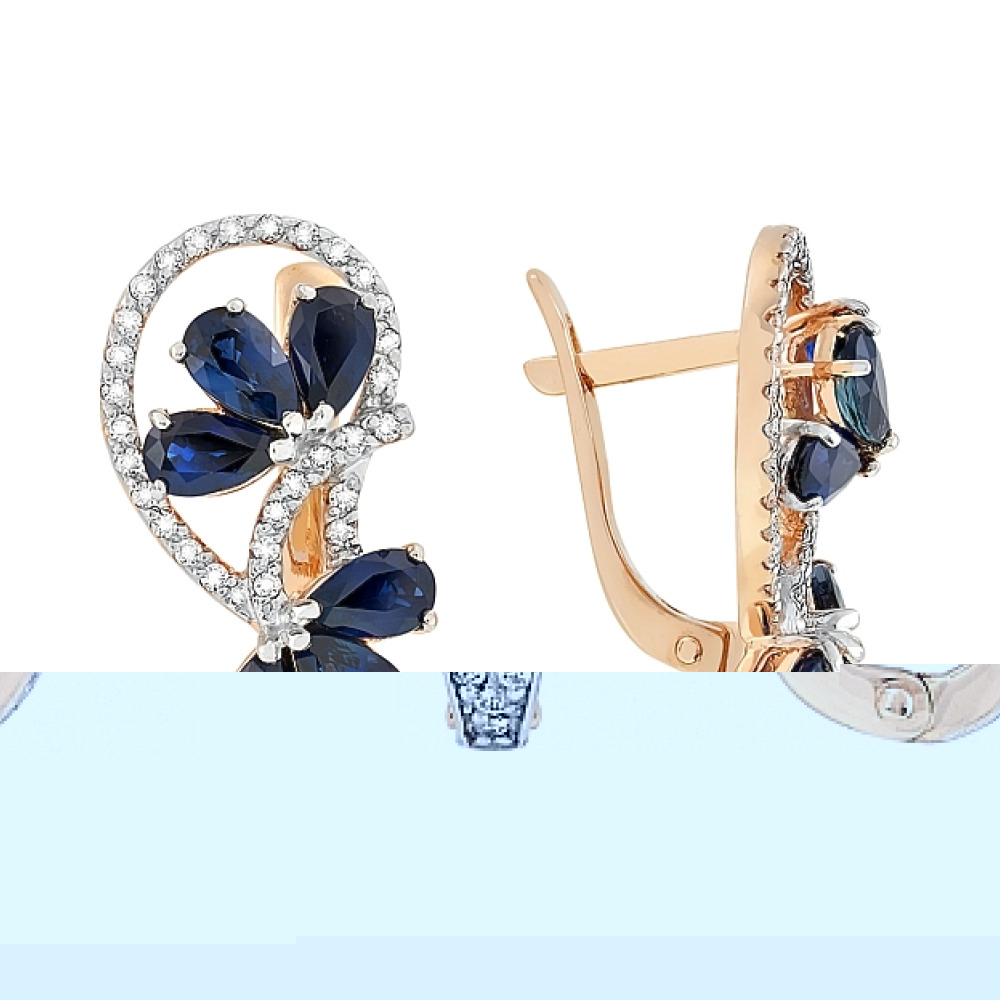 Золотые серьги с изумрудом и фианитом № 102530