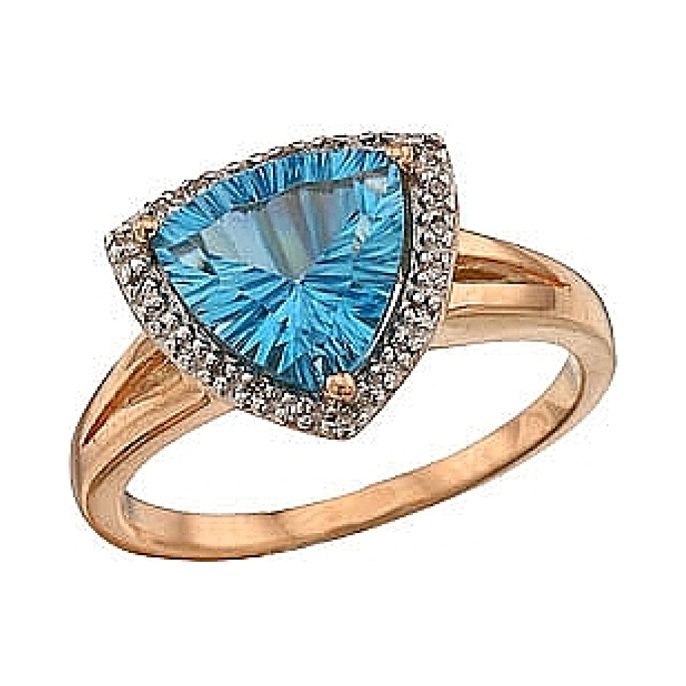 Золотое кольцо с бриллиантом и топазом № 35349