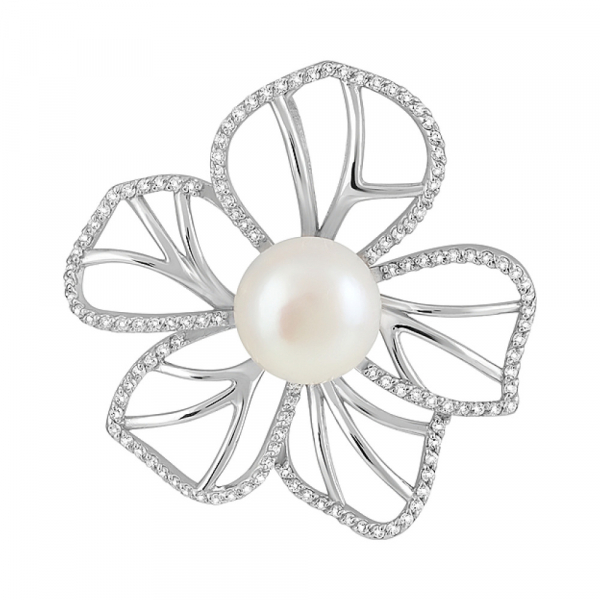 Серебряная подвеска с жемчугом и фианитом № 129222