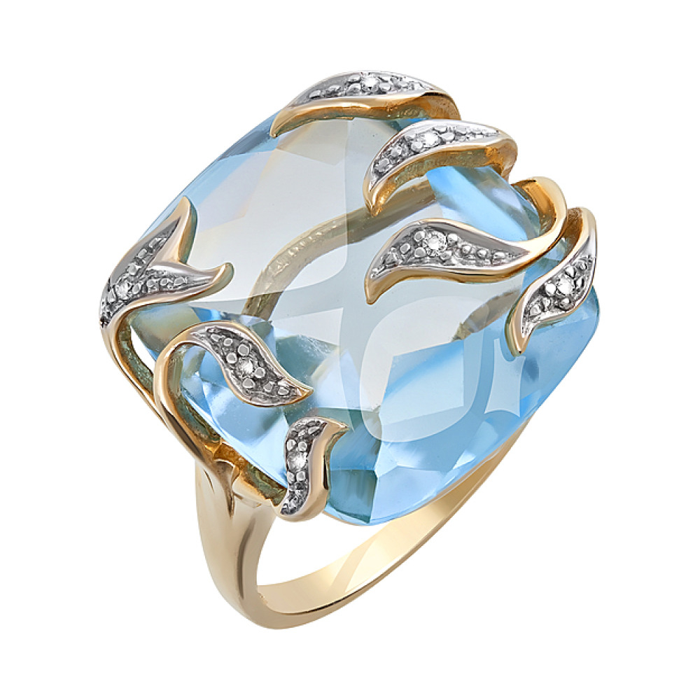 Золотое кольцо с бриллиантом и топазом № 63819