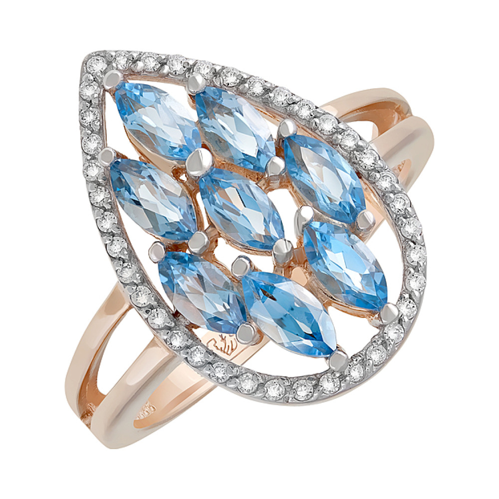 Золотое кольцо с топазом и фианитом № 123070