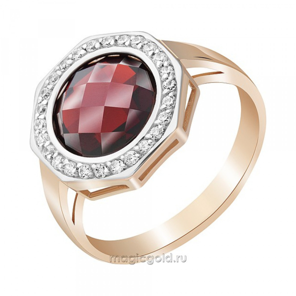 Золотое кольцо с гранатом и фианитом № 173321