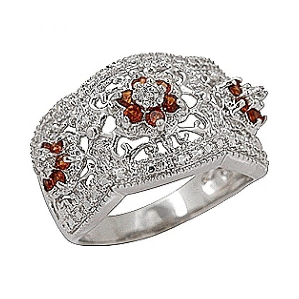 Серебряное кольцо с гранатом и фианитом № 70067