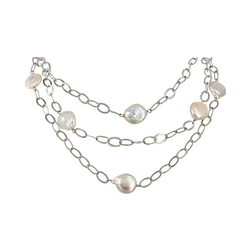 Серебряное колье с имитацией жемчуга № 107122