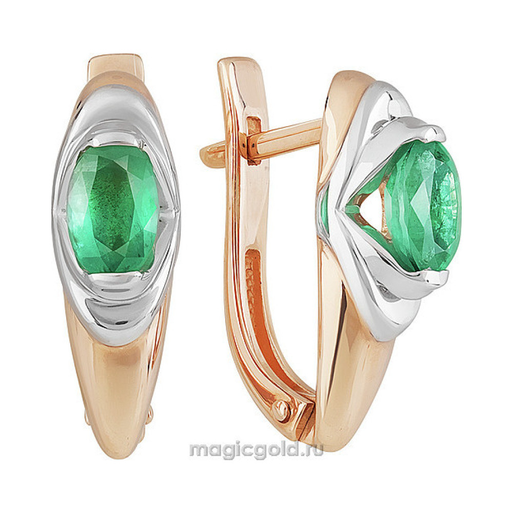 Золотые серьги с изумрудом № 159114