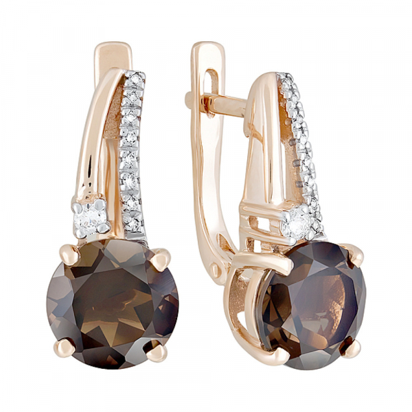 Золотые серьги с раухтопазом и фианитом № 123106