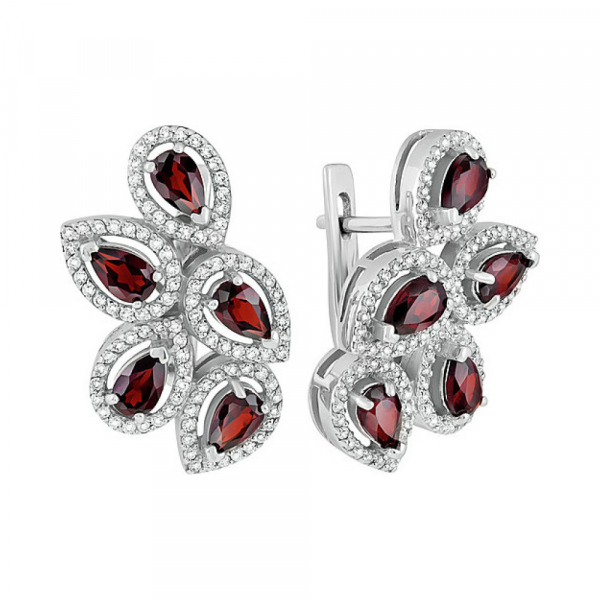 Серебряные серьги с гранатом и фианитом № 134188