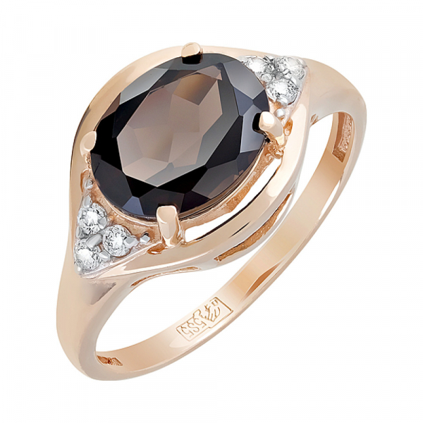 Золотое кольцо с раухтопазом и фианитом № 122912