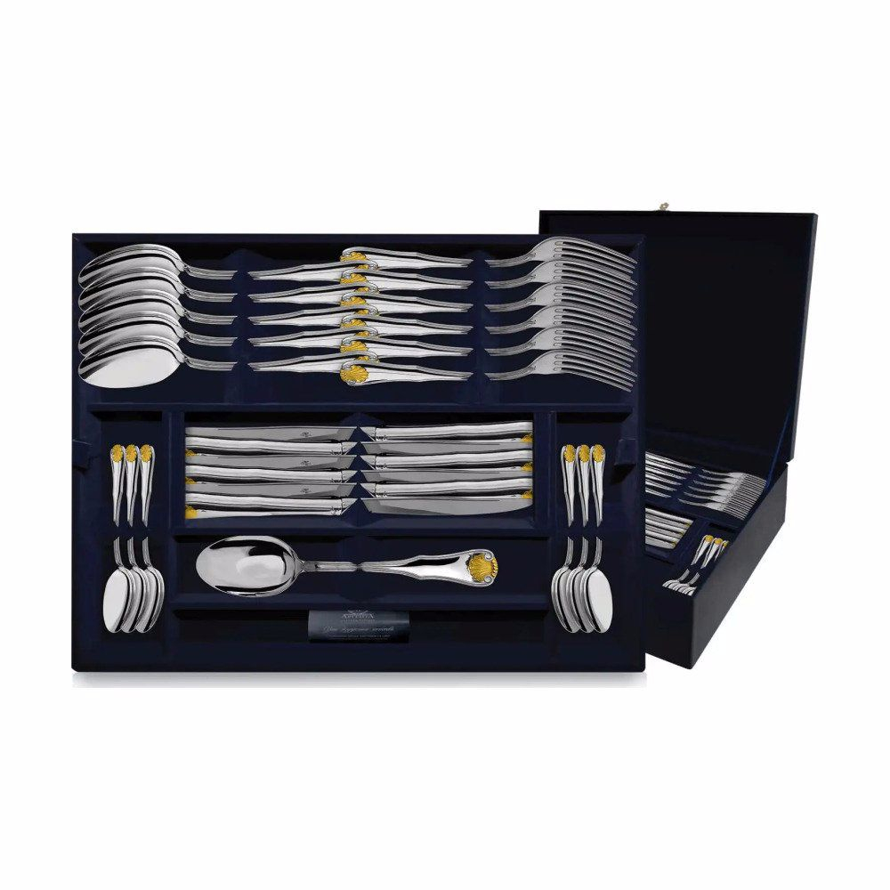 Набор столовый Визит: вилка, ложка, нож, чайная ложка с позолотой из серебра 925 пробы