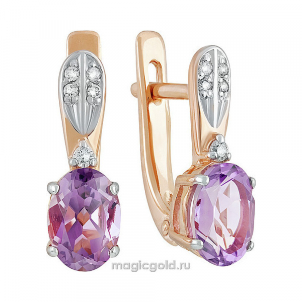 Золотые серьги с аметистом и фианитом № 139833