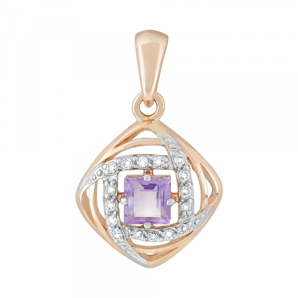 Золотая подвеска с аметистом и фианитом № 117897