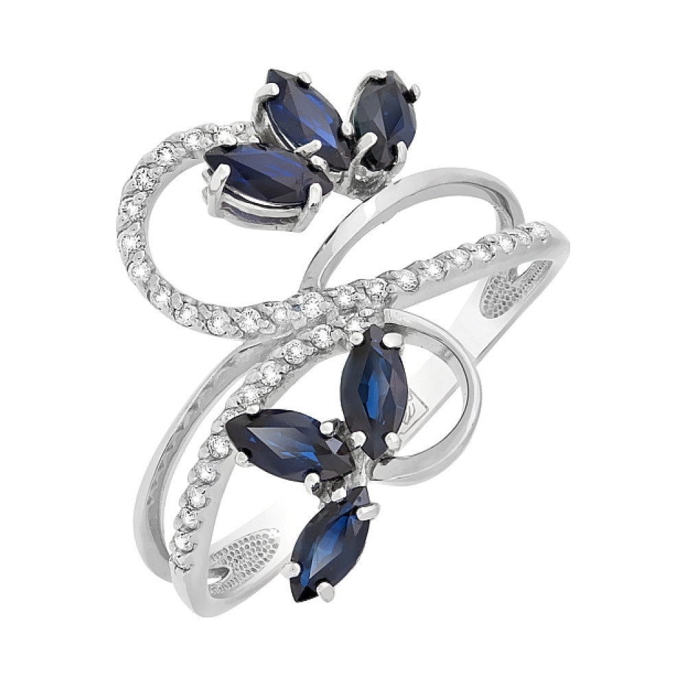 Золотое кольцо с бриллиантом и сапфиром № 96861