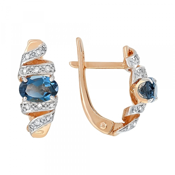 Золотые серьги с топазом и фианитом № 115381
