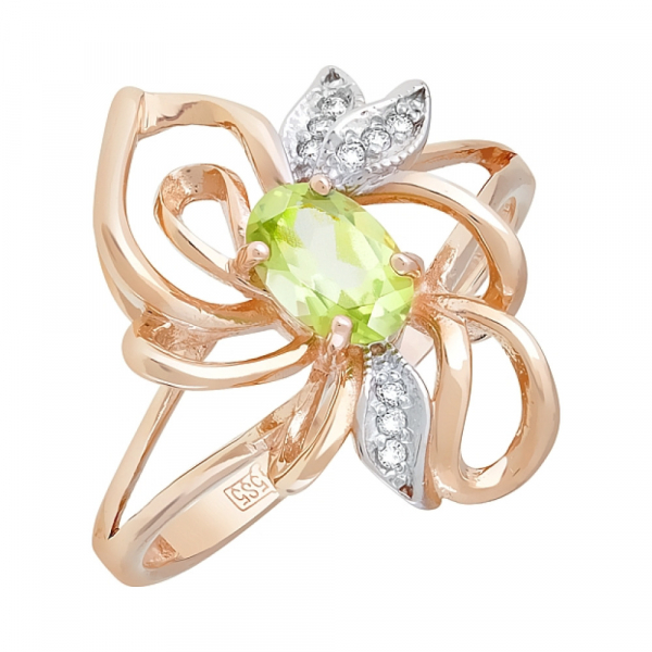 Золотое кольцо с хризолитом и фианитом № 120501