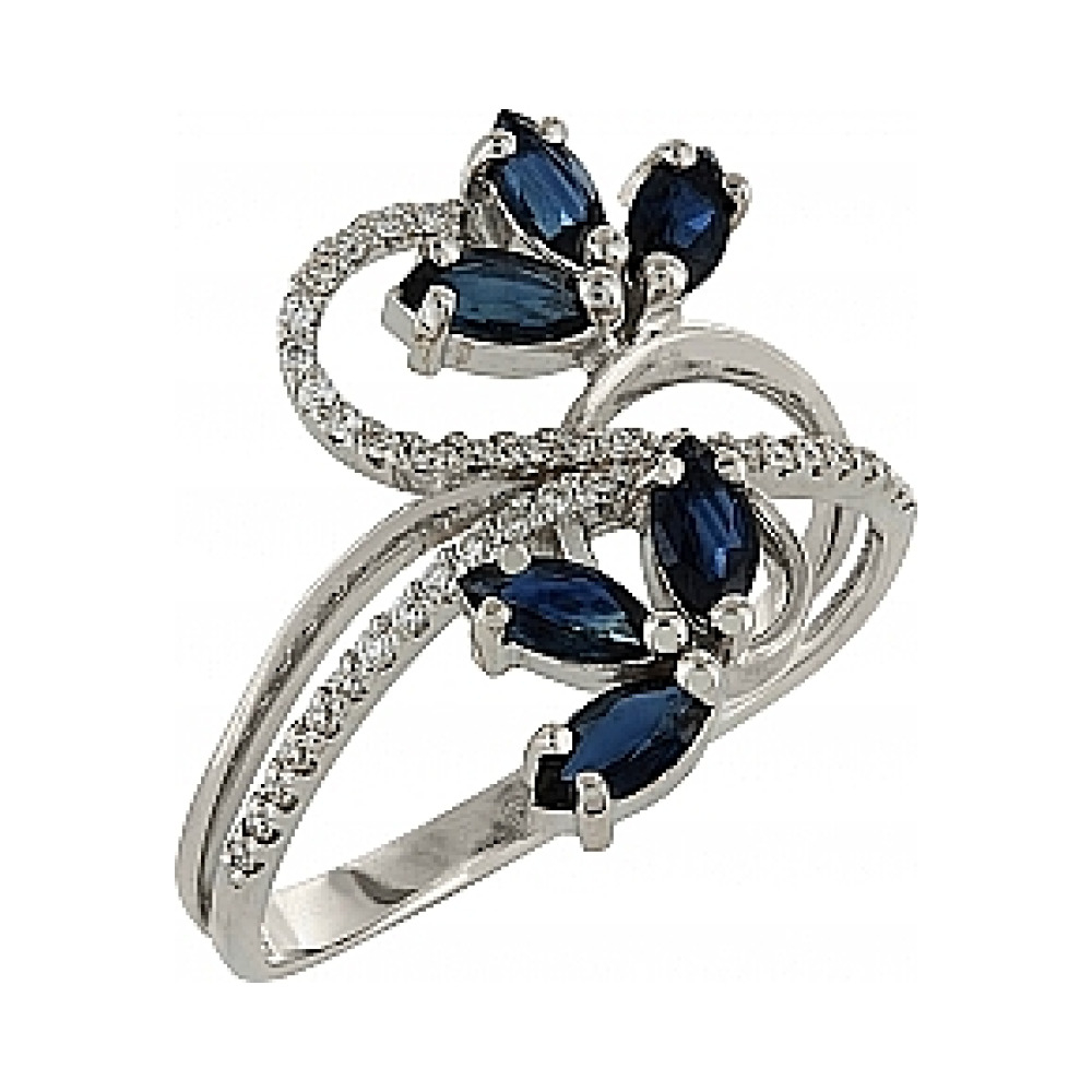 Золотое кольцо с сапфиром и фианитом № 100292