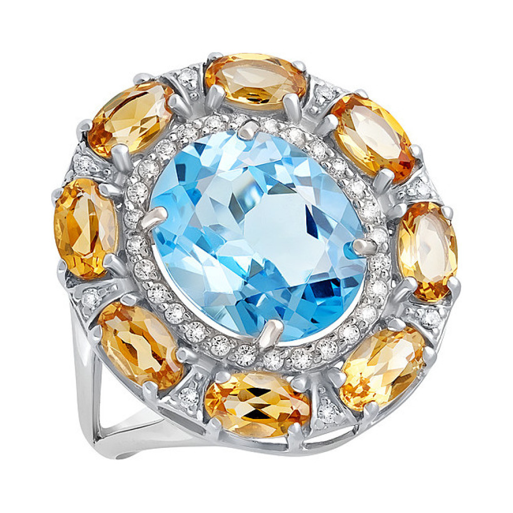 Серебряное кольцо с полудрагоценными вставками № 129686