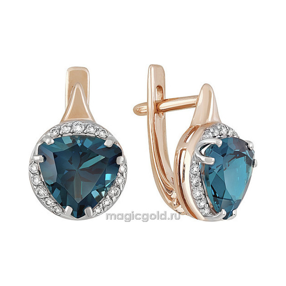 Золотые серьги с топазом и фианитом № 141415