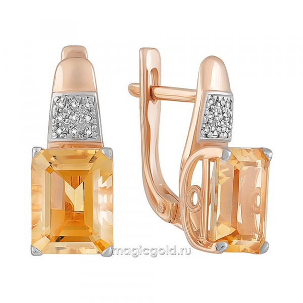 Золотые серьги с цитрином и фианитом № 162051