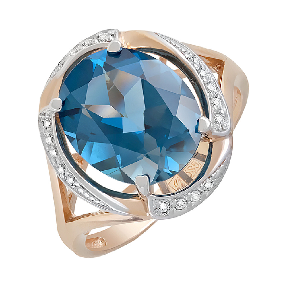 Золотое кольцо с топазом и фианитом № 122808